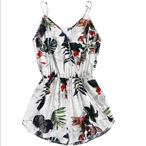 Tropical Print Elastic Waist Tulip Hem Cami Romper